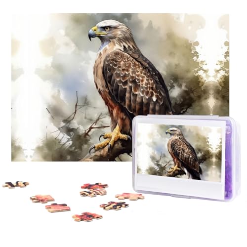 Puzzle "Aquarell des Falken, sitzend im Baum", 500 Teile, personalisiertes Puzzle mit Aufbewahrungstasche, Foto-Puzzle für Fotos, anspruchsvolles Bilderpuzzle für Familie, Heimdekoration, Puzzle (38,1 von VTCTOASY