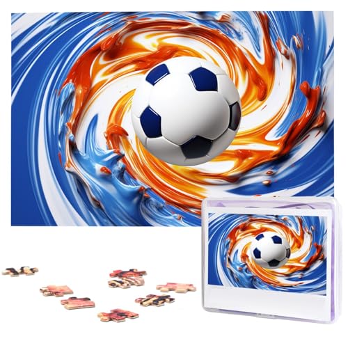 Puzzle "Fußball in blauen und weißen Wirbeln", 1000 Teile, Holzpuzzle, personalisiertes Bild, Puzzle, individuelle Puzzles für Erwachsene und Hochzeiten von VTCTOASY