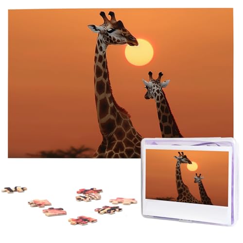 Puzzle Giraffe bei Sonnenuntergang, 1000 Teile, personalisiertes Puzzle mit Aufbewahrungstasche, Foto-Puzzle für Fotos, anspruchsvolles Bilderpuzzle für Familie, Heimdekoration, Puzzle (74,9 x 50 cm) von VTCTOASY