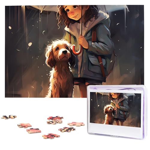 Puzzle Mädchen Hund im Regen, 1000 Teile, personalisiertes Puzzle mit Aufbewahrungstasche, Foto-Puzzle für Fotos, anspruchsvolles Bilderpuzzle für Familie, Heimdekoration, Puzzle (74,9 x 50 cm) von VTCTOASY