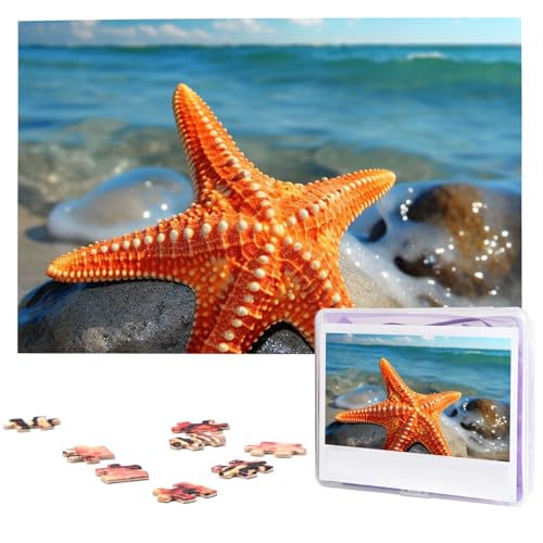 Puzzle Seestern auf Stein, 1000 Teile, personalisierbar, mit Aufbewahrungstasche, Foto-Puzzle für Fotos, anspruchsvolles Bild, Puzzle, Heimdekoration, Puzzle (74,9 x 50 cm) von VTCTOASY