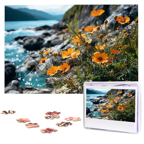 Puzzle mit Blumen, die auf Klippen wachsen, 1000 Teile, Holzpuzzle, personalisiertes Bild, Puzzle, individuelle Puzzles für Erwachsene und Hochzeiten von VTCTOASY