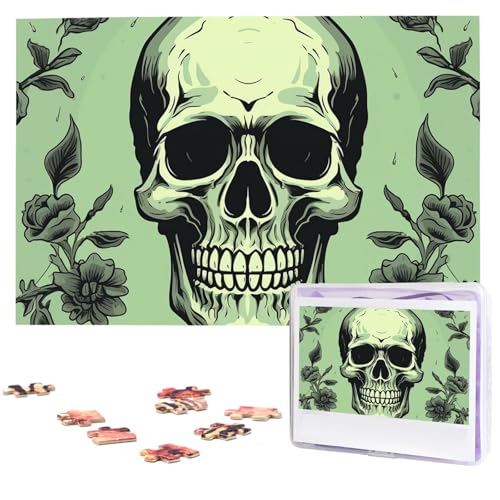 Puzzle mit Totenkopf auf hellgrünem Hintergrund, 1000 Teile, Holzpuzzle, personalisiertes Bild, Puzzle, individuelle Puzzles für Erwachsene und Hochzeiten von VTCTOASY