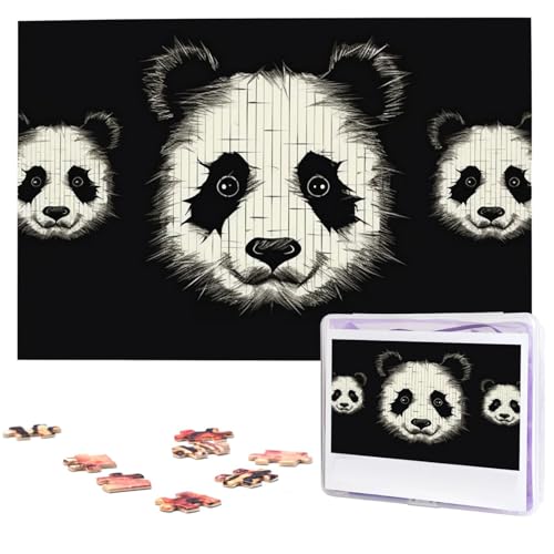 Puzzle mit drei Linien, Panda-Kopf, 1000 Teile, Holzpuzzle, personalisiertes Bild, Puzzle, individuelle Puzzles für Erwachsene, Hochzeit von VTCTOASY