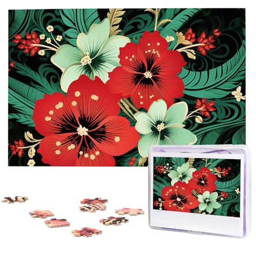 Puzzle mit grünen und roten Blumen, 1000 Teile, Holzpuzzle, personalisiertes Bild, Puzzle, individuelle Puzzles für Erwachsene und Hochzeiten von VTCTOASY