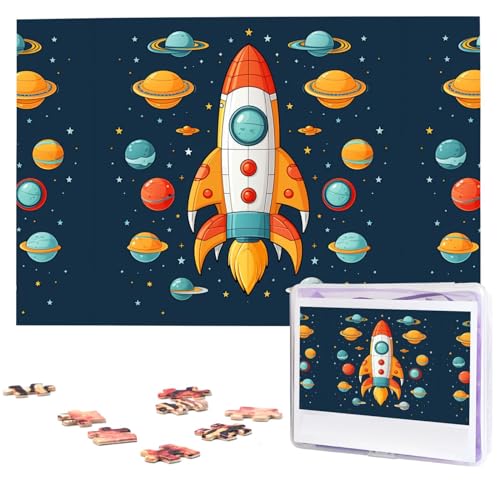 Rocket Clipart Raumschiff-Puzzle, 1000 Teile, personalisiertes Puzzle mit Aufbewahrungstasche, Foto-Puzzle für Fotos, anspruchsvolles Bilder-Puzzle für Familie, Heimdekoration, Puzzle (74,9 x 50 cm) von VTCTOASY