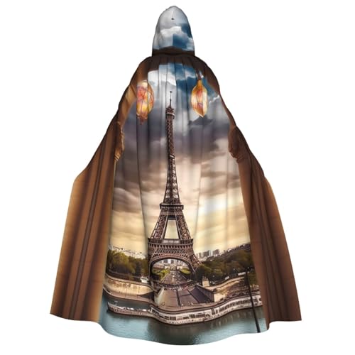 Romantischer Pariser Eiffelturm-Druck, Kapuzenumhang, Umhang, Zauberer-Tunika, Halloween, Cosplay-Kostüm für Damen, Schwarz, Schwarz, Einheitsgröße von VTCTOASY