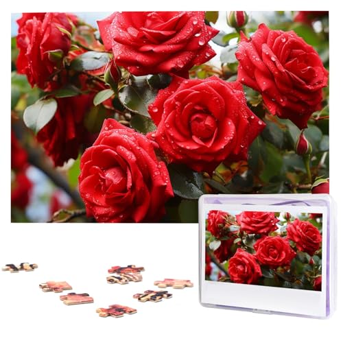 Rote Rosen, Busch im Garten, Puzzle, 1000 Teile, Holzpuzzle, personalisiertes Bild, Puzzle, individuelle Puzzles für Erwachsene und Hochzeiten von VTCTOASY