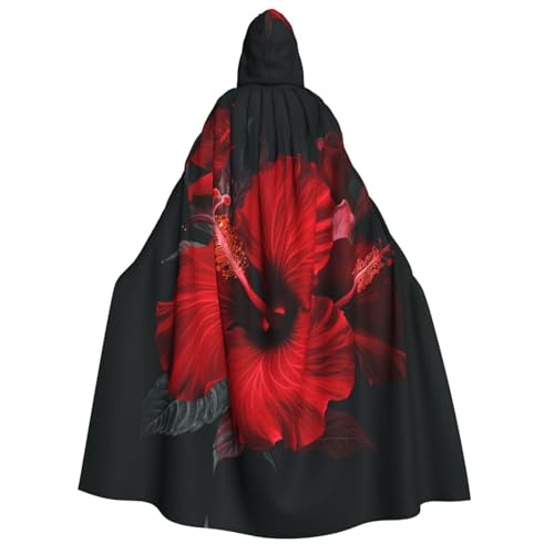 Roter Hibiskusblumen-Druck, Kapuzenumhang, Umhang, Zauberer-Tunika, Halloween, Umhang, Cosplay-Kostüm für Damen, Schwarz, Einheitsgröße, Schwarz, EinheitsgröÃŸe von VTCTOASY