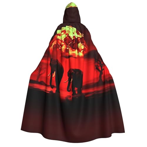 Roter Vollmond-Elefanten-Aufdruck, Kapuzenumhang, Umhang, Zauberer-Tunika, Halloween, Umhang, Cosplay-Kostüm für Damen, Schwarz, Einheitsgröße, Schwarz, EinheitsgröÃŸe von VTCTOASY