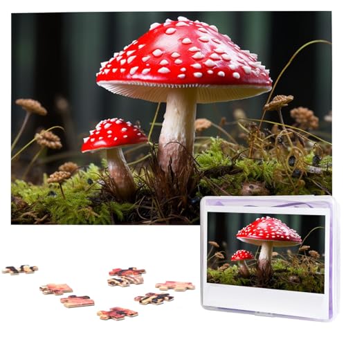 Roter und weißer Pilz-Puzzle, 1000 Teile, Holz-Puzzle, personalisiertes Bild, Puzzle, individuelle Puzzles für Erwachsene, Hochzeit von VTCTOASY