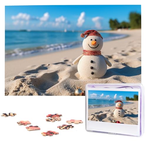 Sand, Schneemann am Strand, Puzzle, 1000 Teile, personalisierbar, mit Aufbewahrungstasche, Foto-Puzzle für Fotos, herausforderndes Bild, Puzzle, Heimdekoration, Puzzle (74,9 x 50 cm) von VTCTOASY