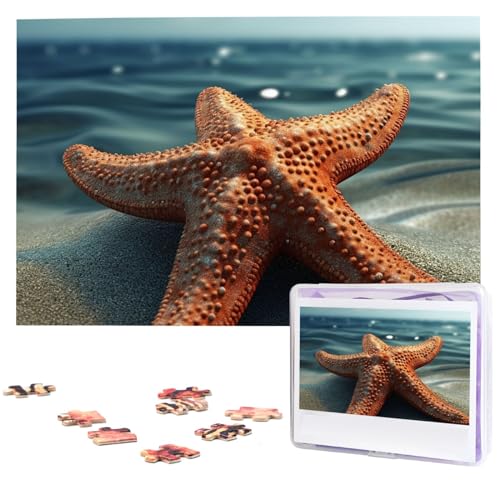 Seestern am Strand Puzzles 1000 Teile Personalisierte Puzzles mit Aufbewahrungstasche Bilder Puzzle für Fotos Herausfordernde Bild Puzzle Wohnkultur Puzzle (74,9 cm x 50 cm) von VTCTOASY