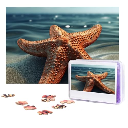 Seestern am Strand Puzzles 500 Teile, personalisierte Puzzles mit Aufbewahrungstasche, Foto-Puzzle für Fotos, anspruchsvolles Bilderpuzzle für Familie, Heimdekoration, Puzzle (38,1 x 25,9 cm) von VTCTOASY