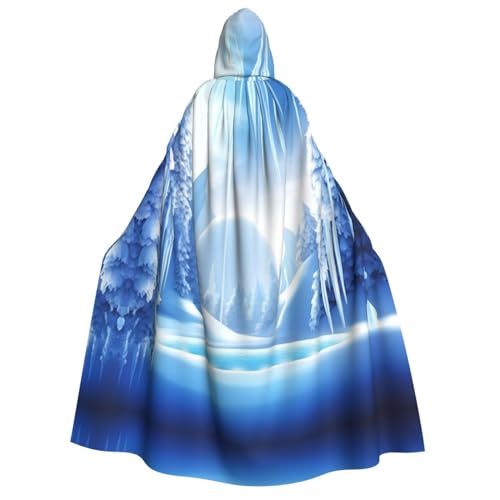 Snow Ice World Print Kapuzenumhang Umhang Zauberer Tunika Halloween Umhang Cosplay Kostüm für Damen, Schwarz, Einheitsgröße, Schwarz, EinheitsgröÃŸe von VTCTOASY