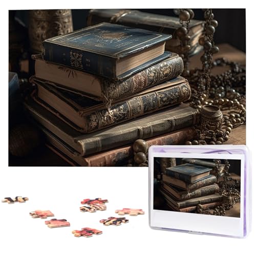 Stapel alter Bücher Puzzles 1000 Teile Personalisierte Puzzles mit Aufbewahrungstasche Fotos Puzzle für Fotos Herausforderndes Bilderpuzzle Wohnkultur Puzzle (74,9 x 50 cm) von VTCTOASY