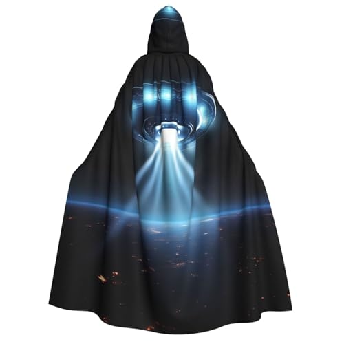 UFO Raumschiff Druck Kapuzenumhang Umhang Zauberer Tunika Halloween Umhang Cosplay Kostüm für Damen Schwarz Schwarz Einheitsgröße, Schwarz, EinheitsgröÃŸe von VTCTOASY