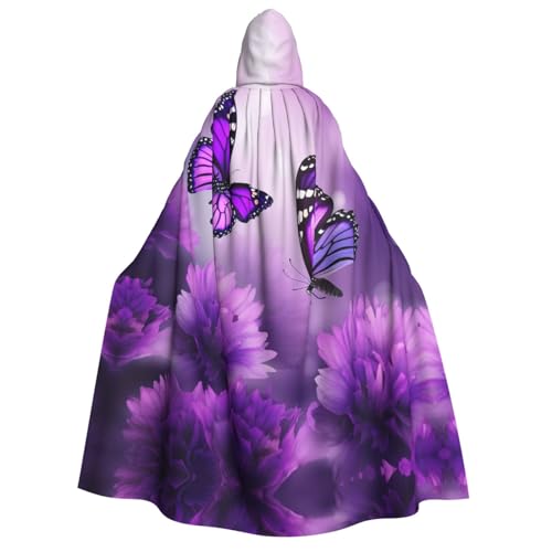 Umhang mit Kapuze und Blumen-Schmetterlingen, Violett, Zauberer, Tunika, Halloween, Cosplay, Kostüm für Damen, Schwarz, Einheitsgröße, Schwarz, EinheitsgröÃŸe von VTCTOASY