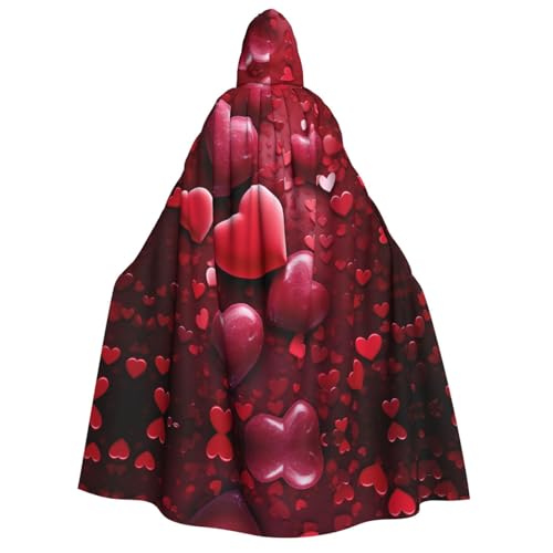 Umhang mit Kapuze zum Valentinstag, Herzmotiv, Zauberer, Tunika, Halloween, Cosplay, Kostüm für Damen, Schwarz, Einheitsgröße von VTCTOASY