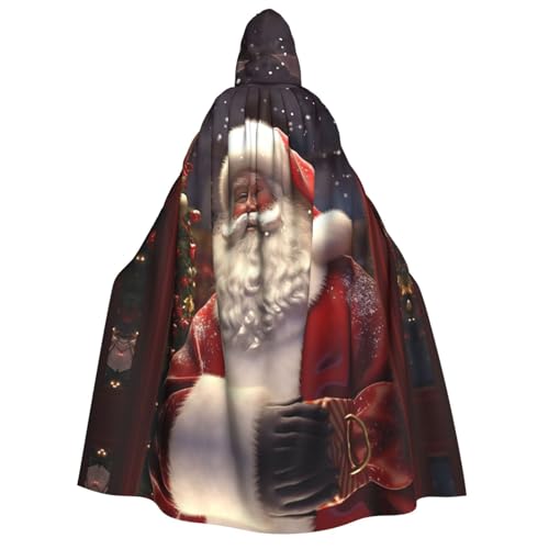 VTCTOASY Kapuzenumhang mit Weihnachtsmann-Aufdruck, Zauberer-Tunika, Halloween-Umhang, Cosplay-Kostüm für Damen, Schwarz, Einheitsgröße von VTCTOASY