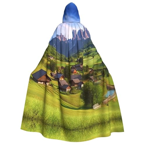 VTCTOASY Village Scenic Print Hooded Cloak Cape Wizard Tunic Halloween Cloak Cosplay Costume for Women Black, Black, One Size, Schwarz, EinheitsgröÃŸe von VTCTOASY