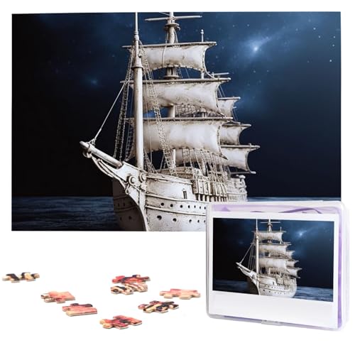 Vintage Nautisches weißes Schiffspuzzle, 1000 Teile, personalisierte Puzzles mit Aufbewahrungstasche, Foto-Puzzle für Fotos, anspruchsvolles Bilderpuzzle für Familie, Heimdekoration, Puzzle (74,9 x 50 von VTCTOASY