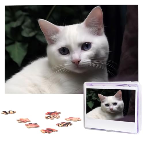 Weiße Katze, Puzzle, 1000 Teile, personalisiertes Puzzle mit Aufbewahrungstasche, Foto-Puzzle für Fotos, anspruchsvolles Bilderpuzzle für Familie, Heimdekoration, Puzzle (74,9 x 50 cm) von VTCTOASY