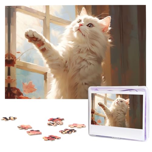 Weiße Katze von The Window Puzzles, 1000 Teile, personalisierte Puzzles mit Aufbewahrungstasche, Foto-Puzzle für Fotos, anspruchsvolles Bilderpuzzle für Familie, Heimdekoration, Puzzle (74,9 x 50 cm) von VTCTOASY