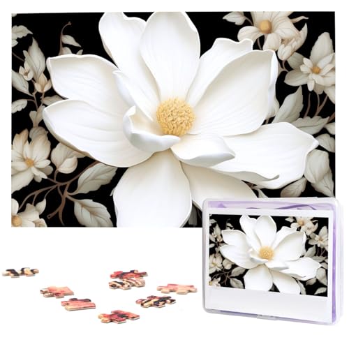Weißes Blumen-Puzzle, 1000 Teile, Holz-Puzzle, personalisiertes Bild, Puzzle, individuelle Puzzles für Erwachsene, Hochzeit von VTCTOASY