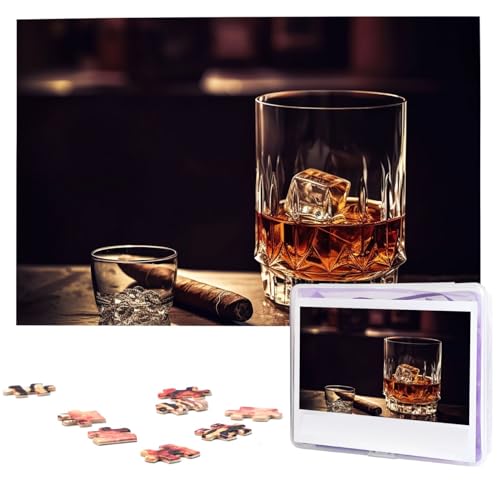 Whisky- und Zigarren-Puzzle, 1000 Teile, personalisiertes Puzzle mit Aufbewahrungstasche, Foto-Puzzle für Fotos, anspruchsvolles Bilderpuzzle für Familie, Heimdekoration, Puzzle (74,9 x 50 cm) von VTCTOASY