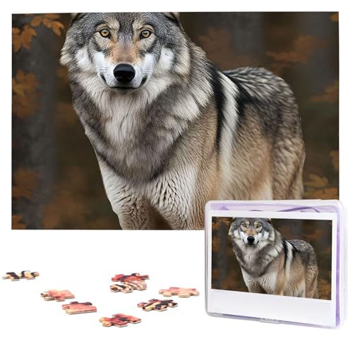 Wild Wild Grey Wolf Puzzles 1000 Teile Personalisierte Puzzles mit Aufbewahrungstasche Fotos Puzzle für Fotos Herausforderndes Bilderpuzzle für Familie Home Decor Jigsaw (74,9 x 50 cm) von VTCTOASY