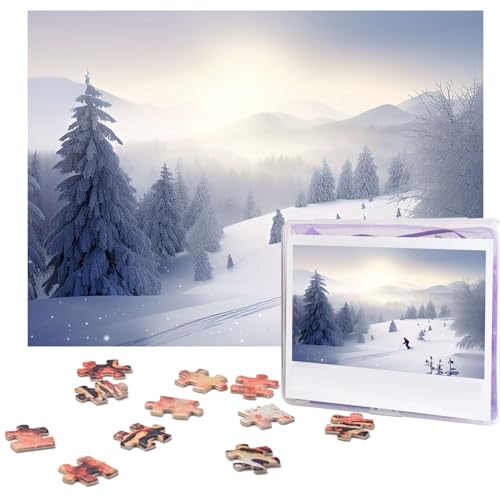 Winter-Ski-Puzzle, 500 Teile, personalisiertes Puzzle mit Aufbewahrungstasche, Foto-Puzzle für Fotos, anspruchsvolles Bilderpuzzle für Familie, Heimdekoration, Puzzle (51,8 x 38,1 cm) von VTCTOASY