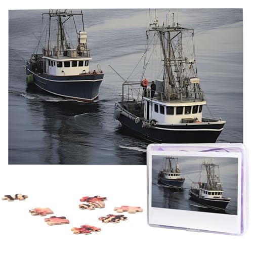 Zwei Fischerboote Puzzles 1000 Teile personalisierte Puzzles mit Aufbewahrungstasche Bilder Puzzle für Fotos Herausfordernde Foto Puzzle für Familie Wohnkultur Puzzle (74,9 cm x 50 cm) von VTCTOASY