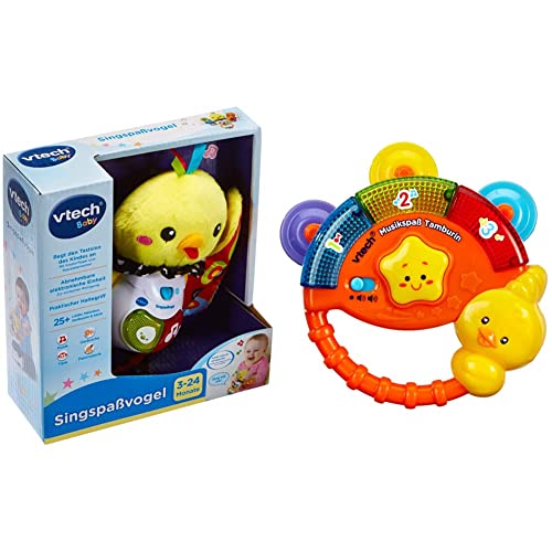 VTech Baby 80-185304 - Singspaßvogel, bunt & VTech Baby Musikspaß Tamburin – Elektronisches Spielzeug mit Musik und Geräuscheffekten – Für Kinder von 9-36 Monaten von VTech Baby