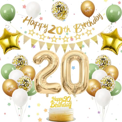 20. Geburtstag Deko Salbeigrüne, Luftballon Deko 20. Geburtstag Frau Mann, Geburtstagsdeko 20 Jahr, Gold Folienballon 20, Grün Weiß Gold Luftballons 20 Jahr mit Banner Tortendeko für Party Dekoration 20. Geburtstag Deko Salbeigrüne, Luftballon Deko 20. Geburtstag Frau Mann, Geburtstagsdeko 20 Jahr, Gold Folienballon 20, Grün Weiß Gold Luftballons 20 Jahr mit Banner Tortendeko für Party Dekoration von VUCDXOP