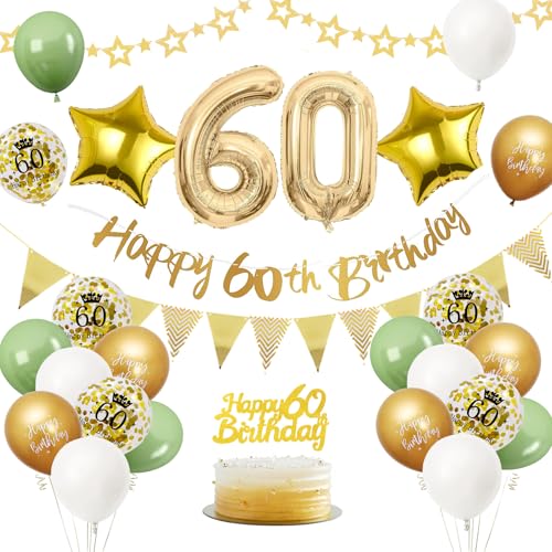 60. Geburtstag Deko Salbeigrüne, Luftballon Deko 60. Geburtstag Frau Mann, Geburtstagsdeko 60 Jahr, Gold Folienballon 60, Grün Weiß Gold Luftballons 60 Jahr mit Banner Tortendeko für Party Dekoration 60. Geburtstag Deko Salbeigrüne, Luftballon Deko 60. Geburtstag Frau Mann, Geburtstagsdeko 60 Jahr, Gold Folienballon 60, Grün Weiß Gold Luftballons 60 Jahr mit Banner Tortendeko für Party Dekoration von VUCDXOP