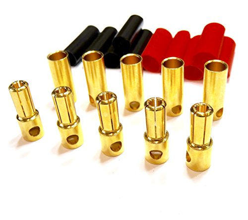 VUNIVERSUM 5 Paar (10 Stück) 5,5mm 5.5mm Premium Goldstecker Goldkontaktstecker Stecker Buchse Male Female Hochstrom inkl. Schrumpfschlauch für Lipo Akku ESC bis 120A von Mr.Stecker Modellbau® von VUNIVERSUM