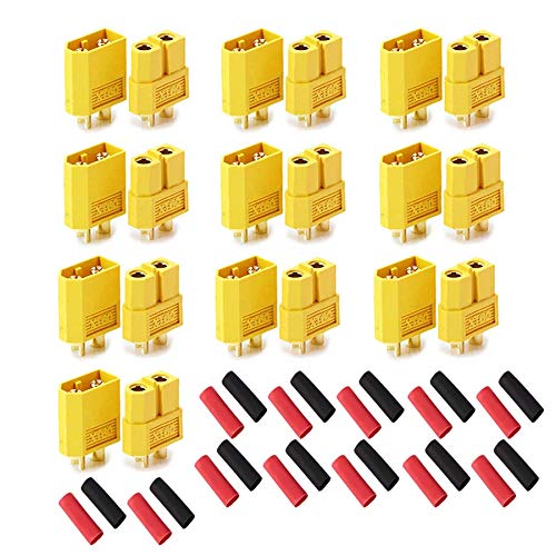 10 Paar ( 20 Stück) XT60 Original Premium Goldstecker Stecker Buchse Male Female 2Pin Verpolsicher Hochstromstecker inkl. Schrumpfschlauch Rot Schwarz Lipo Akku RC 60A von Mr. Stecker Modellbau® von VUNIVERSUM