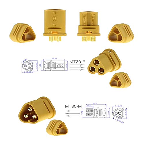 VUNIVERSUM 3 Paar (6 Stück) Premium Amass MT30 Original Amass 3Pin 3Pol Goldstecker Stecker Buchse Multirotor Brushless Motor Regler Verpolungsicher Male Female Steckverbindung Modellbau von VUNIVERSUM