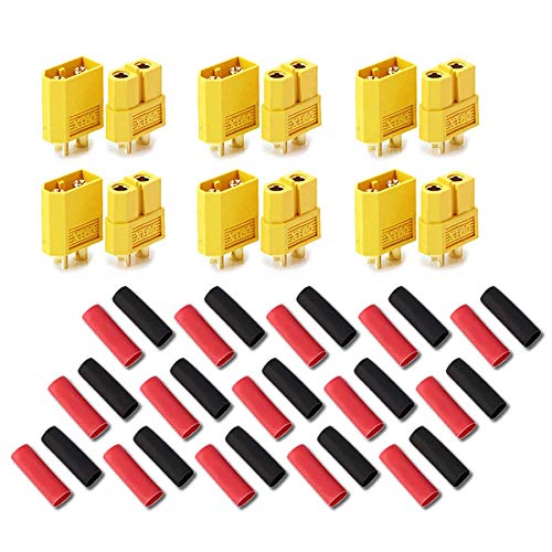 6 Paar (12 Stück) Original Premium XT60 Goldstecker Stecker Buchse Male Female 2Pin Verpolsicher Hochstromstecker inkl. Schrumpfschlauch Rot Schwarz für Lipo Akku RC 60A von Mr. Stecker Modellbau® von VUNIVERSUM