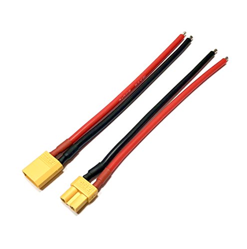 VUNIVERSUM 1 Paar (2 Stück) Premium XT30 Stecker + Buchse (Male-Female) inkl. 10cm 16AWG Kabel Adapterkabel Goldstecker für Lipo Akku Batterie Modellbau RC Copter von VUNIVERSUM