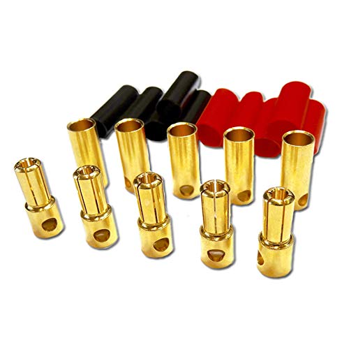 VUNIVERSUM 10 Paar (20 Stück) 5,5mm Goldkontaktstecker Steckverbinder Goldstecker Stecker Buchse inkl. Polyolefine Schrumpfschlauch für Lipo Akku von VUNIVERSUM