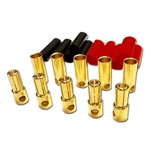 VUNIVERSUM 10 Paar (20 Stück) 5mm 5,0mm 5.0mm Goldkontaktstecker Goldstecker Stecker Buchse Male Female Hochstrom inkl. Schrumpfschlauch Lipo Akku ESC Motor Modellbau von VUNIVERSUM