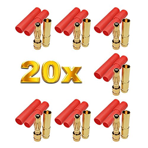 VUNIVERSUM 20 Stück (10 Paar) Original HXT 4,0mm 4mm 4.0mm Hochstrom Premium Goldstecker Verpolungsicher Stecker Buchse Male Female Lipo Akku 90A RC vom Mr. Stecker Modellbau® von VUNIVERSUM