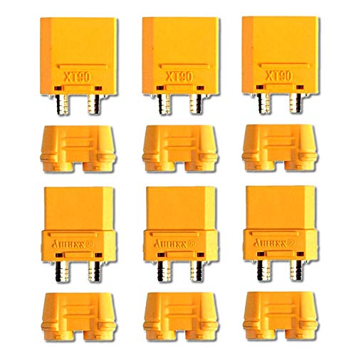 VUNIVERSUM 3 Paar (6 Stück) Original Amass XT90 XT90H Hochstrom Premium Goldstecker Verpolungsicher Stecker Buchse mit Schutzkappen Male Female 90A Modellbau von VUNIVERSUM