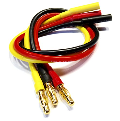 VUNIVERSUM 3 Stück (1 Set) Premium Verlängerung Kabel für Brushless Motor Regler ESC mit 4mm Goldstecker Male auf Female 14AWG 200°C Kabel 250mm 25cm Rot Gelb Schwarz Modellbau von VUNIVERSUM