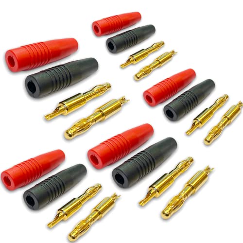 VUNIVERSUM 5 Paar (10 Stück) 4mm Banana Stecker Bananenstecker Goldstecker Steckverbinder für Ladegerät Ladekabel Labor Rot Schwarz DIY Stifte Modellbau von VUNIVERSUM