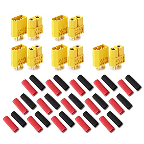 VUNIVERSUM 5 Paar (10 Stück) Hochstrom Premium Original XT60 Nylon Goldstecker Stecker Buchse für ESC Lipo Akku Hochstrom inkl. Qualität Schrumpfschlauch Rot Schwarz von Mr.Stecker Modellbau® von VUNIVERSUM