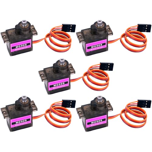 VUNIVERSUM 5X Stück Premium Mini Servo MG90S 100% Metallgetriebe mit JR Stecker 25cm 22AWG Kabel für RC Copter Drohne DIY Hubschrauber von VUNIVERSUM