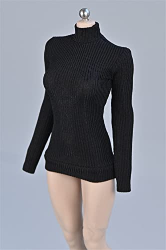 VUSLB 1/12 Scale Female Figure Clothes,Female Stretch Tight Sweater Thick Striped Bottoming Shirt Costume for 6inch Action Figure (Black) von VUSLB